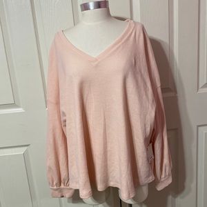 a.n.a A New Day Womens Pink Cozy Waffle Knit V-Neck Pullover Top NWT 2X
